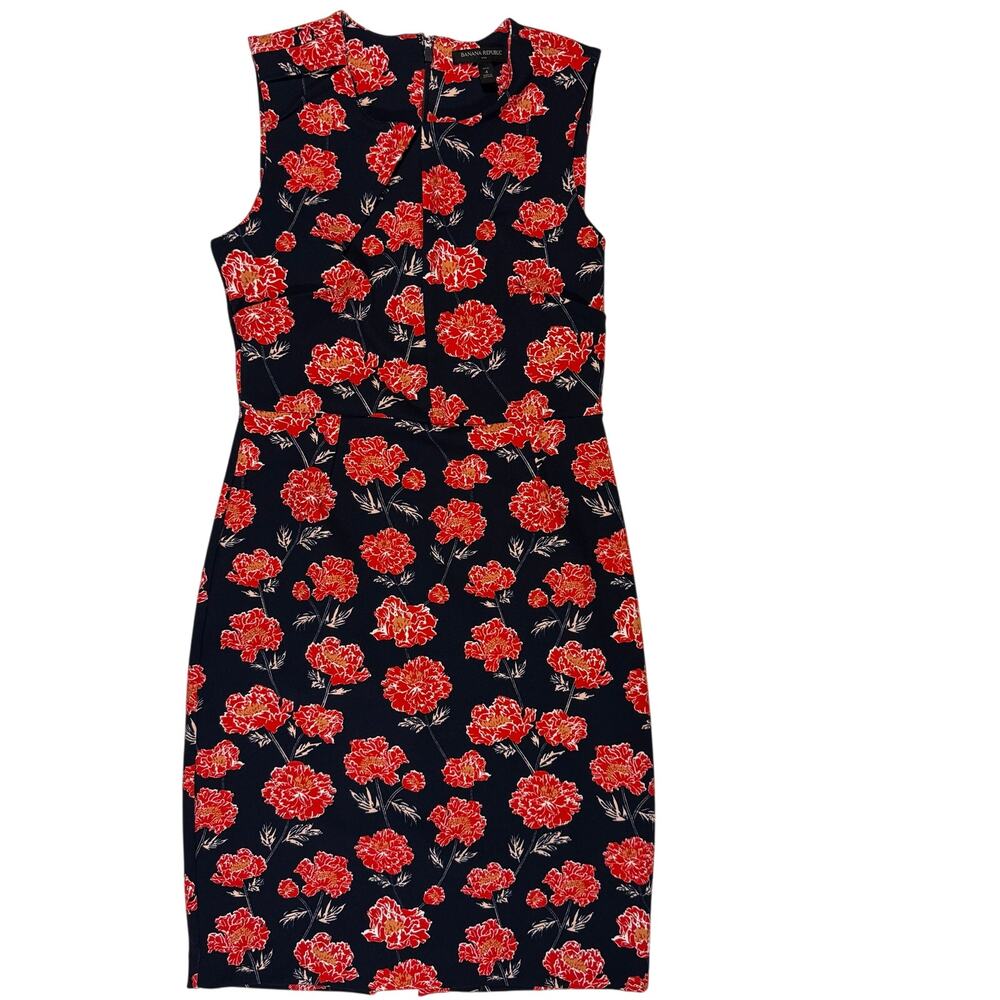 Banana Republic Navy Red Floral Sheath Dress Women's 4 Petite